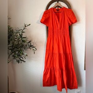 Quince 100% Organic Cotton Tiered Maxi Dress Vermillion Red Size Small